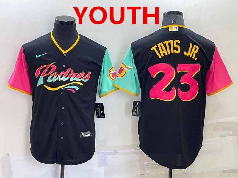 Youth San Diego Padres #23 Fernando Tatis Jr Black 2022 City Connect Cool Base Stitched Jersey