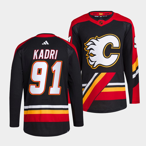 Men's Calgary Flames #91 Nazem Kadri Black 2022-23 Reverse Retro Stitched Jersey