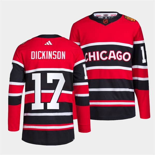 Men's Chicago Blackhawks #17 Jason Dickinson Red Black 2022 Reverse Retro Stitched Jersey