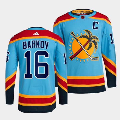 Men's Florida Panthers #16 Aleksander Barkov Blue 2022 Reverse Retro Stitched Jersey