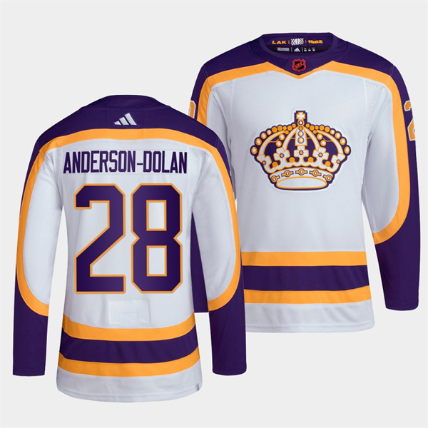 Men's Los Angeles Kings #28 Jaret Anderson-Dolan White 2022 Reverse Retro Stitched Jersey