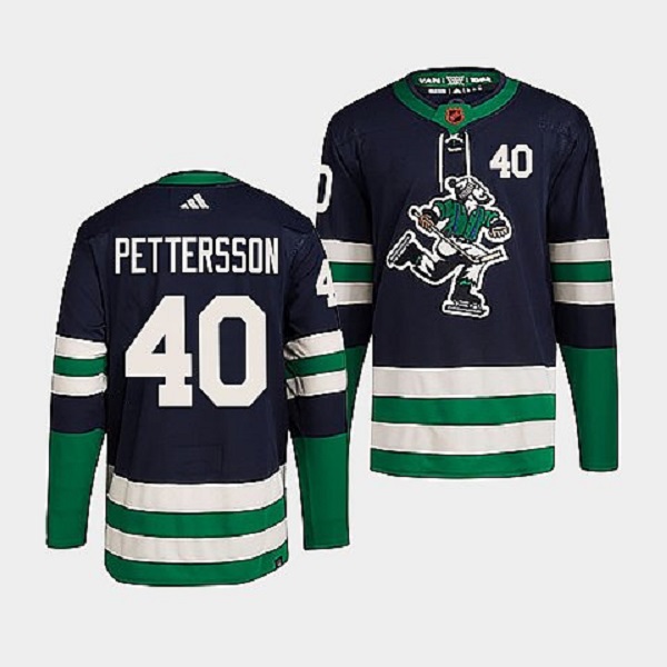 Men's Vancouver Canucks #40 Elias Pettersson Navy 2022 Reverse Retro Stitched Jersey