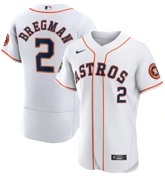 Men's Houston Astros #2 Alex Bregman White 2022 World Series Flex Base Stitched Baseball Jersey