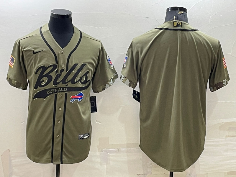 Men's Buffalo Bills Blank Olive Salute to Service Cool Base Stitched Baseball Jersey