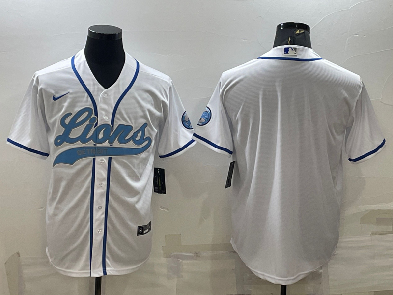 Men's Detroit Lions Blank White With Patch Cool Base Stitched Baseball Jersey