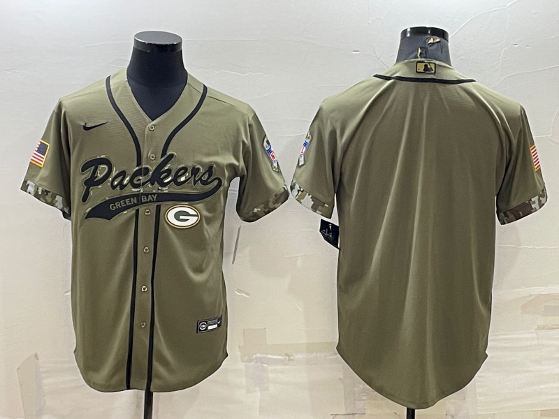 Men's Green Bay Packers Blank Olive Salute to Service Cool Base Stitched Baseball Jersey