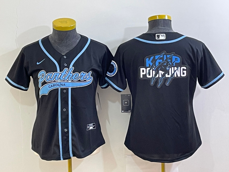 Women's Carolina Panthers Black Team Big Logo With Patch Cool Base Stitched Baseball Jersey