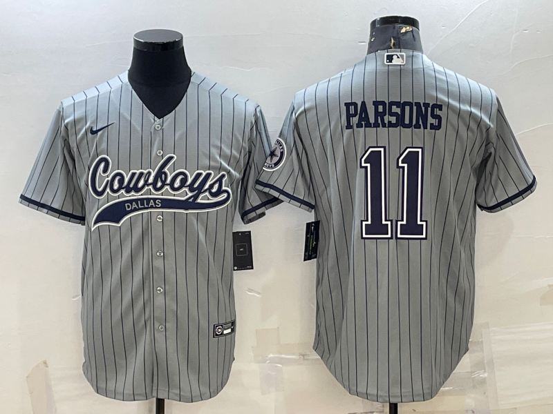 Men's Dallas Cowboys #11 Micah Parsons Grey With Patch Cool Base Stitched Baseball Jersey