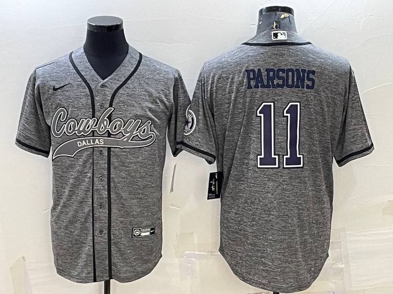 Men's Dallas Cowboys #11 Micah Parsons Grey Gridiron With Patch Cool Base Stitched Baseball Jersey