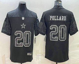 Men's Dallas Cowboys #20 Tony Pollard Black Reflective Limited Stitched Football Jersey