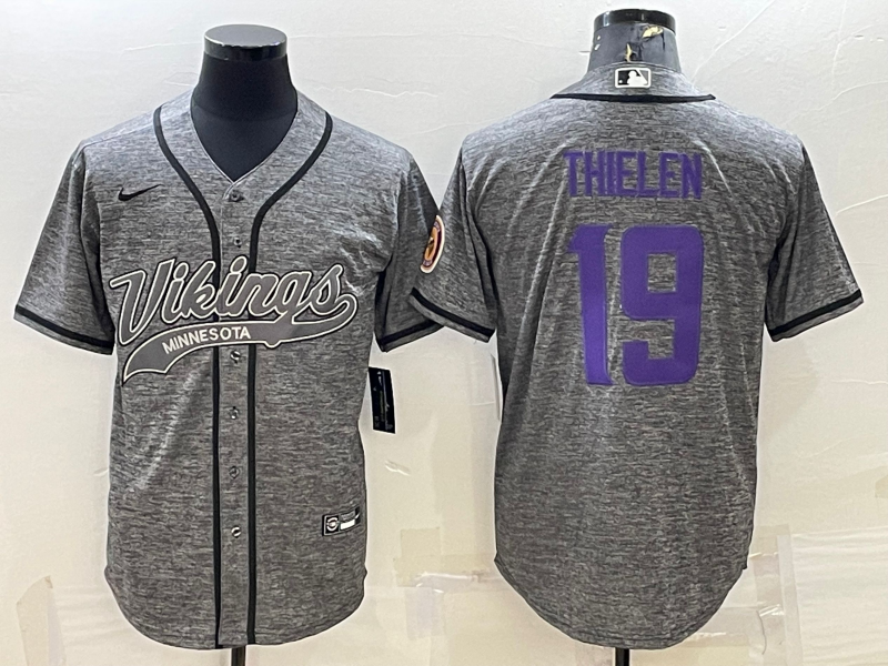 Men's Minnesota Vikings #19 Adam Thielen Grey Gridiron With Patch Cool Base Stitched Baseball Jersey