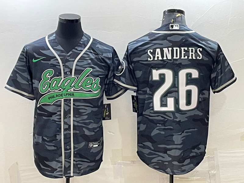 Men's Philadelphia Eagles #26 Miles Sanders Grey Camo With Patch Cool Base Stitched Baseball Jersey