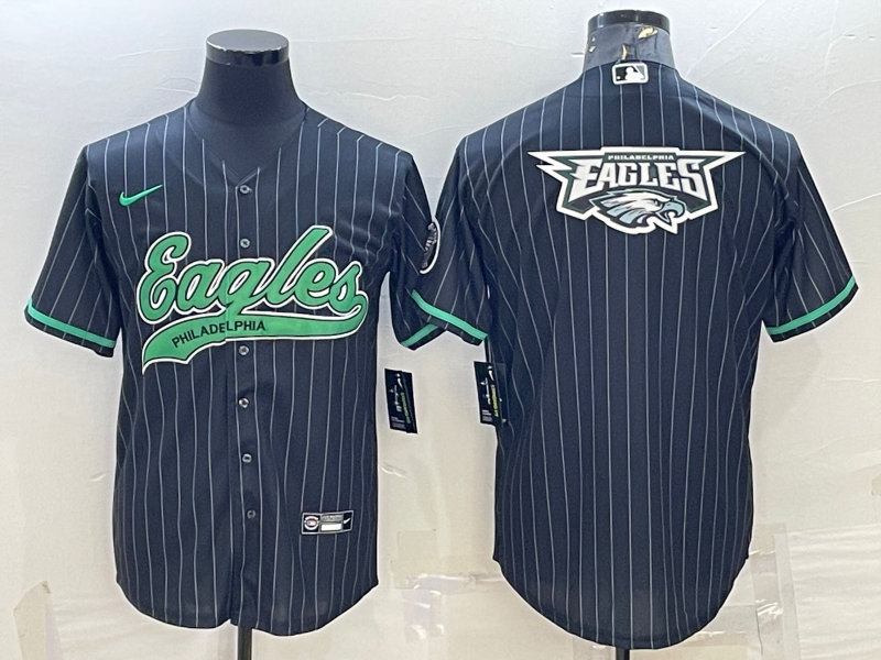 Men's Philadelphia Eagles Black Team Big Logo With Patch Cool Base Stitched Baseball Jersey