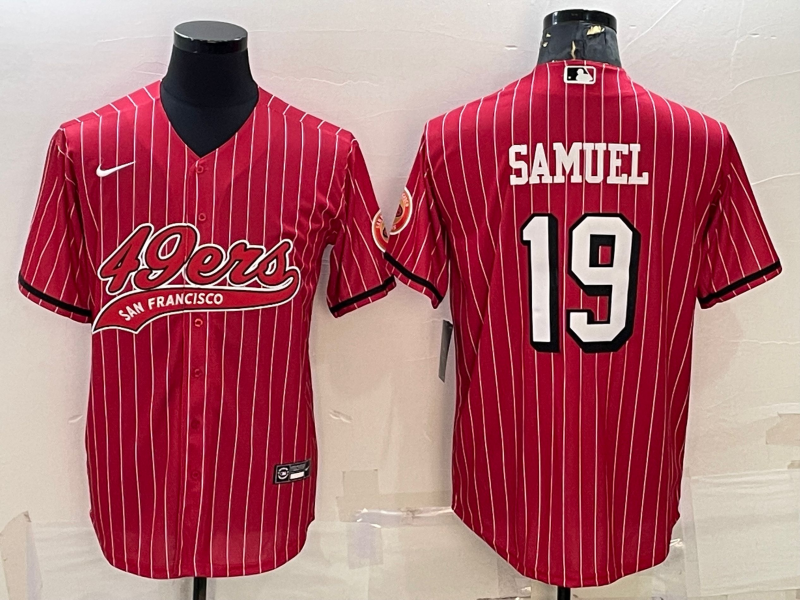 Men's San Francisco 49ers #19 Deebo Samuel Red Pinstripe Color Rush With Patch Cool Base Stitched Baseball Jersey