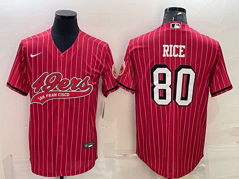 Men's San Francisco 49ers #80 Jerry Rice Red Pinstripe Color Rush With Patch Cool Base Stitched Baseball Jersey