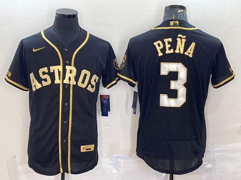 Men's Houston Astros #3 Jeremy Pena Black Gold Flex Base Stitched Jerseys