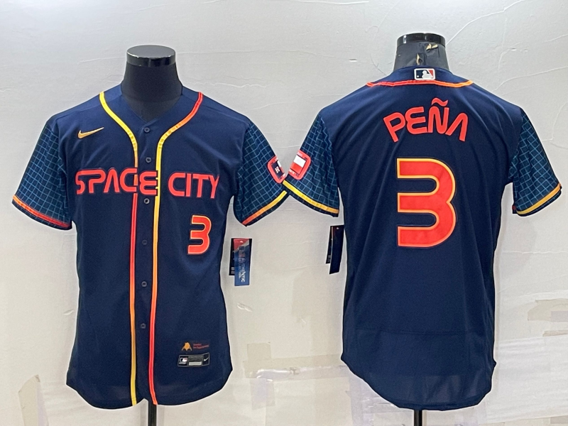 Men's Houston Astros #3 Jeremy Pena Number 2022 Navy Blue City Connect Flex Base Stitched Jersey