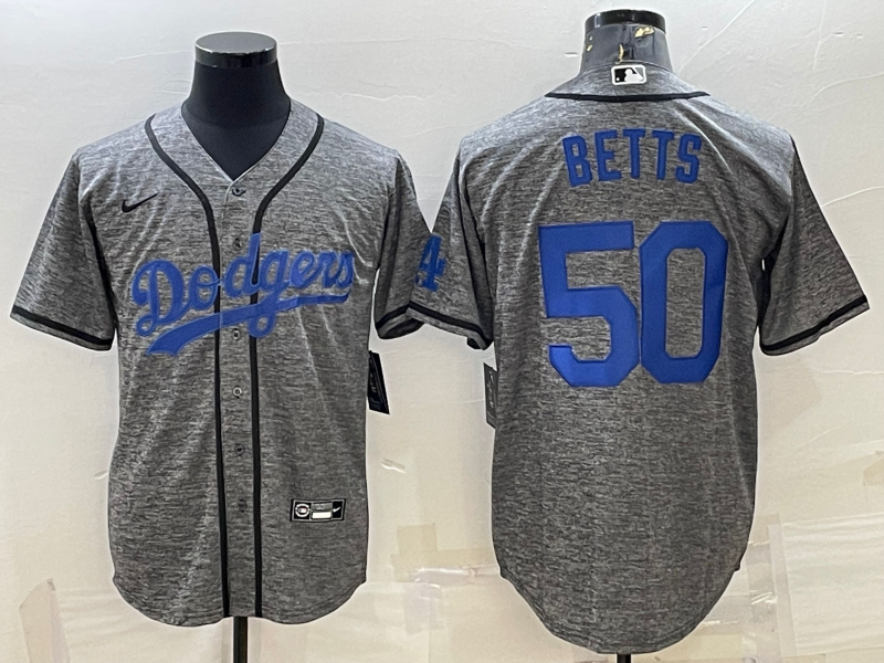 Men's Los Angeles Dodgers #50 Mookie Betts Grey Gridiron Cool Base Stitched Baseball Jersey