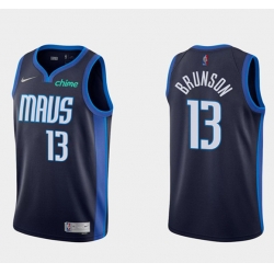 Men Dallas Mavericks 13 Jalen Brunson Navy Stitched Basketball Jersey