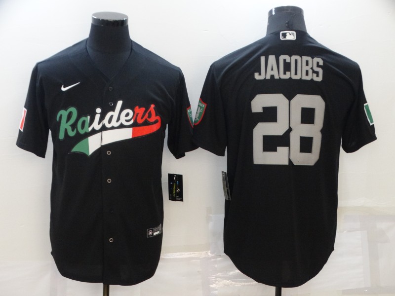 Men's Las Vegas Raiders #28 Josh Jacobs Black Mexico Stitched MLB Cool Base Nike Baseball Jersey