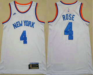 Men's New York Knicks #4 Derrick Rose White NEW 2021 Nike Swingman Stitched Jersey