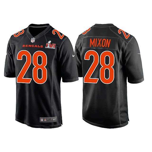 Men's Cincinnati Bengals #28 Joe Mixon 2022 Black Super Bowl LVI Game Stitched Jersey