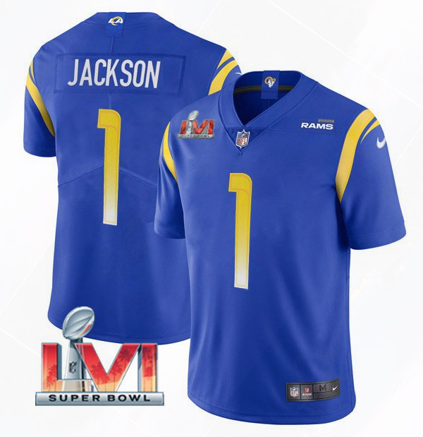 Men's Los Angeles Rams #1 DeSean Jackson 2022 Royal Super Bowl LVI Vapor Limited Stitched Jersey