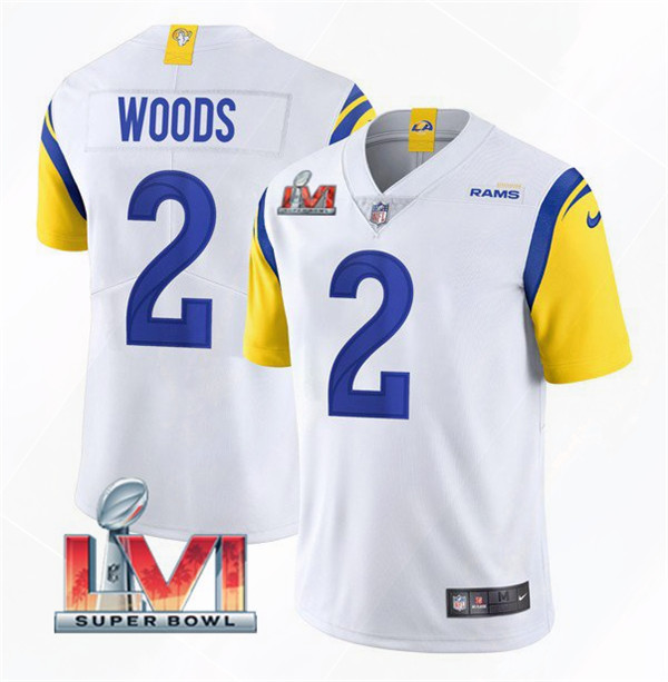 Men's Los Angeles Rams #2 Robert Woods 2022 White Super Bowl LVI Vapor Limited Stitched Jersey