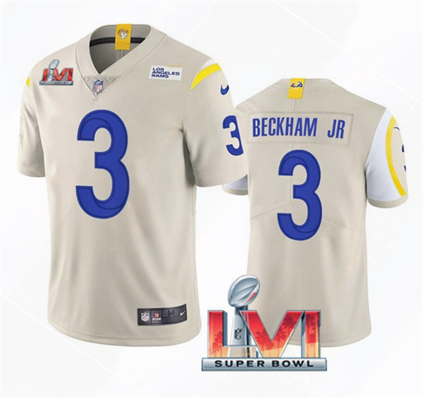 Men's Los Angeles Rams #3  Odell Beckham Jr. 2022 Bone Super Bowl LVI Vapor Limited Stitched Jersey