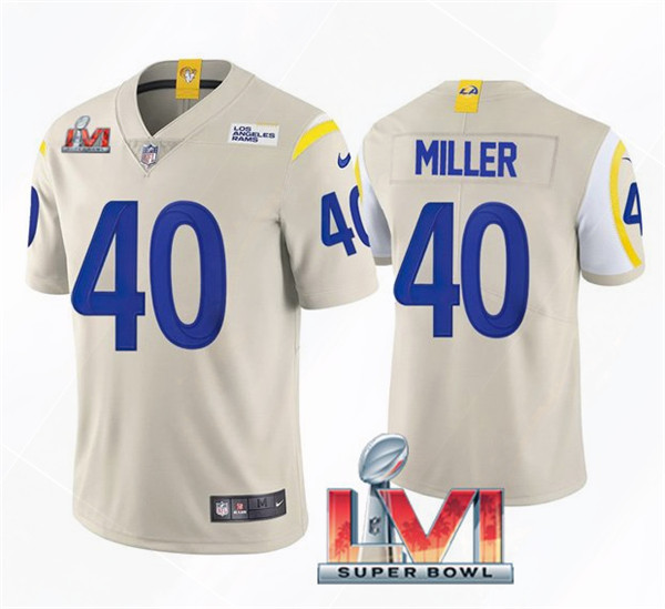 Men's Los Angeles Rams #40 Von Miller 2022 Bone Super Bowl LVI Vapor Limited Stitched Jersey