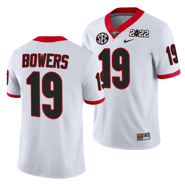 Men’s Georgia Bulldogs #19 Brock Bowers 2022 Patch White College Football Stitched Jersey