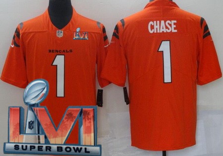 Women's Cincinnati Bengals #1 Ja'Marr Chase Limited Orange 2022 Super Bowl LVI Bound Vapor Jersey