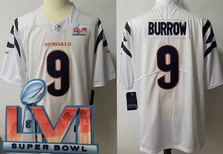 Women's Cincinnati Bengals #9 Joe Burrow Limited White 2022 Super Bowl LVI Bound Vapor Jersey