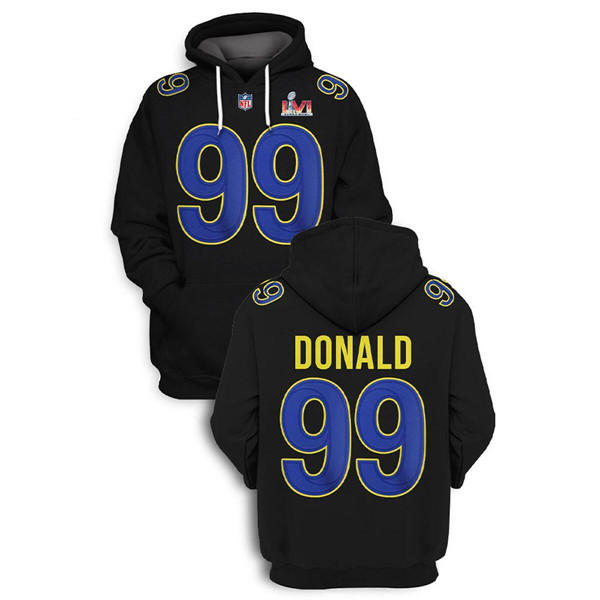 Men's Los Angeles Rams #99 Aaron Donald 2022 Black Super Bowl LVI Pullover Hoodie