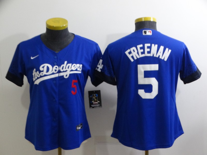 Women's Los Angeles Dodgers #5 Freddie Freeman Blue 2022 City Connect Number Cool Base Stitched Jersey