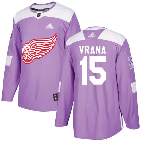 Men's Detroit Red Wings #15 Jakub Vrana Adidas Authentic Hockey Fights Cancer Practice Purple Jersey