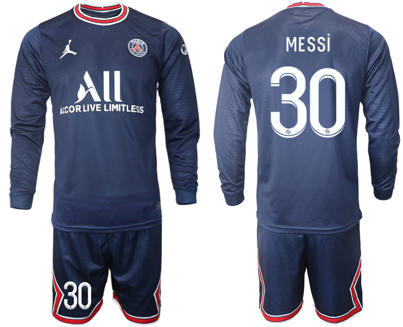 Men 2021-2022 Club Paris St German home blue Long Sleeve 30 Soccer Jersey