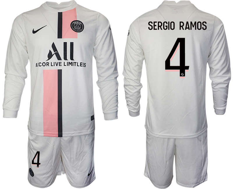 Men 2021-2022 Club Paris St German away white Long Sleeve 4 Soccer Jersey