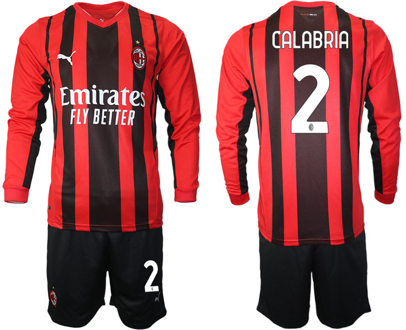 Men 2021-2022 Club Ac Milan home red Long Sleeve 2 Soccer Jersey