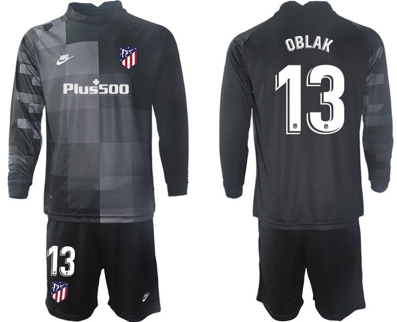 Men 2021-2022 Club Atletico Madrid black goalkeeper Long Sleeve 13 Soccer Jersey