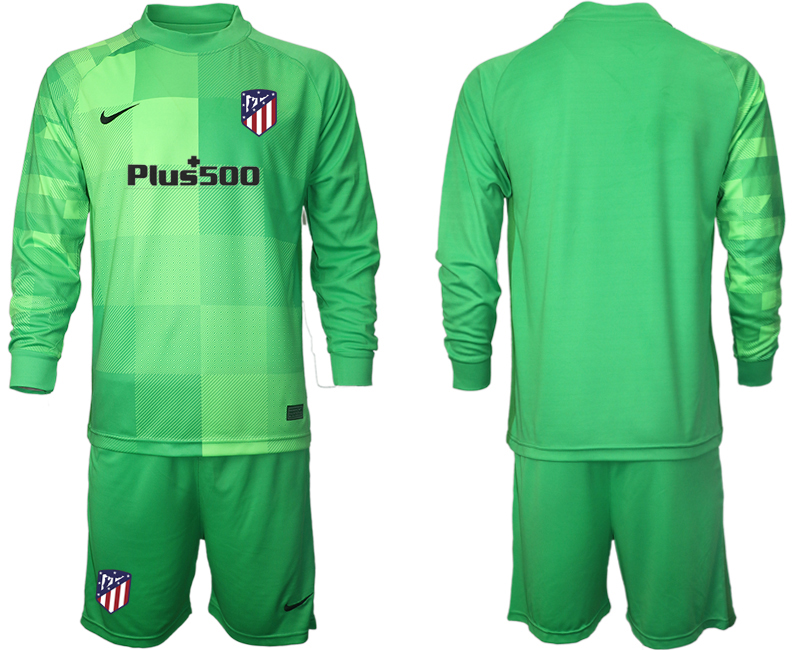 Men 2021-2022 Club Atletico Madrid green goalkeeper Long Sleeve blank Soccer Jersey