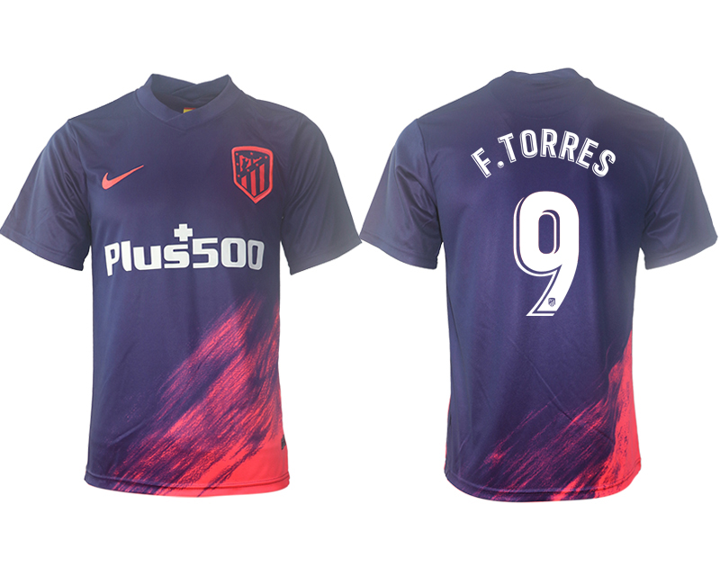 Men 2021-2022 Club Atletico Madrid away aaa version purple 9 Soccer Jersey