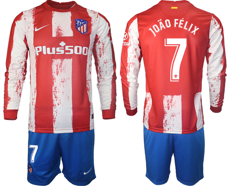 Men 2021-2022 Club Atletico Madrid home red Long Sleeve 7 Soccer Jersey