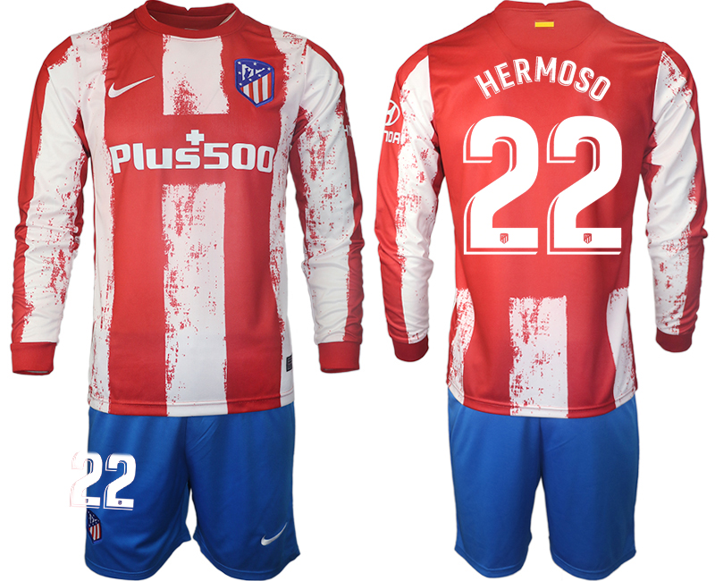 Men 2021-2022 Club Atletico Madrid home red Long Sleeve 22 Soccer Jersey