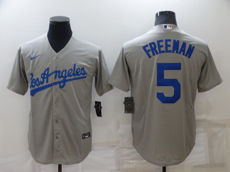 Men's Los Angeles Dodgers #5 Freddie Freeman Grey Stitched MLB Cool Base Nike Jersey