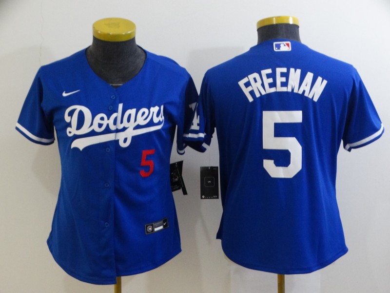 Women's Los Angeles Dodgers #5 Freddie Freeman Blue 2022 Number Cool Base Stitched Nike Jersey