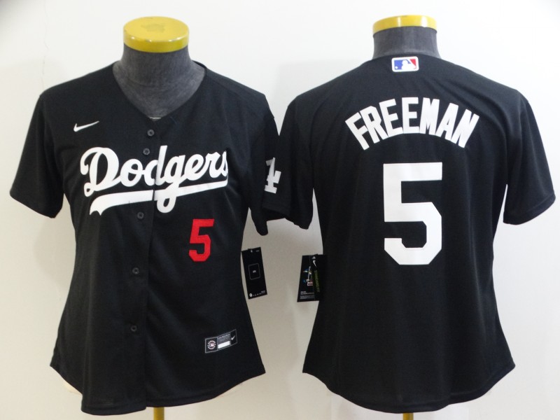 Women's Los Angeles Dodgers #5 Freddie Freeman Black 2022 Number Cool Base Stitched Nike Jersey