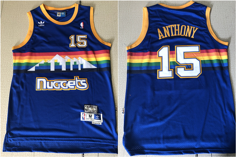 Denver Nuggets #15 Carmelo Anthony Blue Rainbow Swingman Throwback Jersey