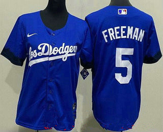 Women's Los Angeles Dodgers #5 Freddie Freeman Blue City Cool Base Jersey