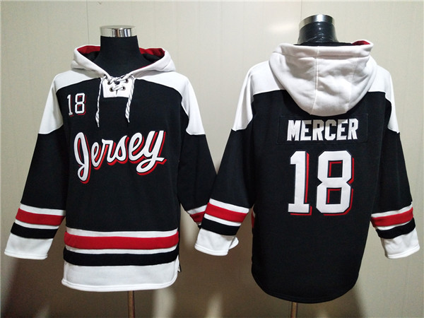 Men's New Jersey Devils #18 Dawson Mercer Black White Ageless Must-Have Lace-Up Pullover Hoodie